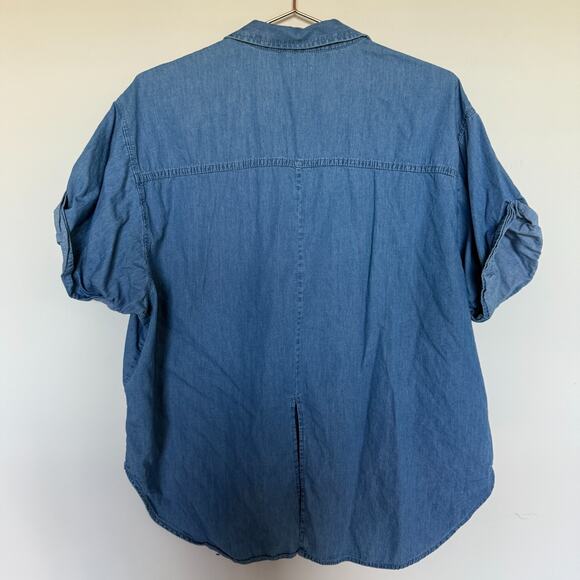 GAP Denim Shirt Womens XL Chambray Button Up Short Sleeve Cotton Preppy Western - Picture 7 of 7